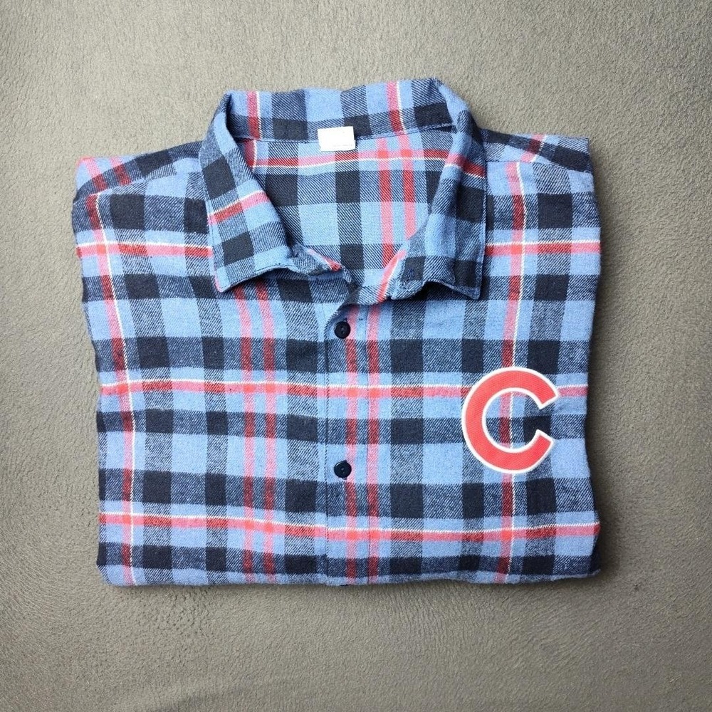 Chicago Cubs Shirt Mens XL Blue SGA Plaid Flannel MLB Baseball Button Up Work